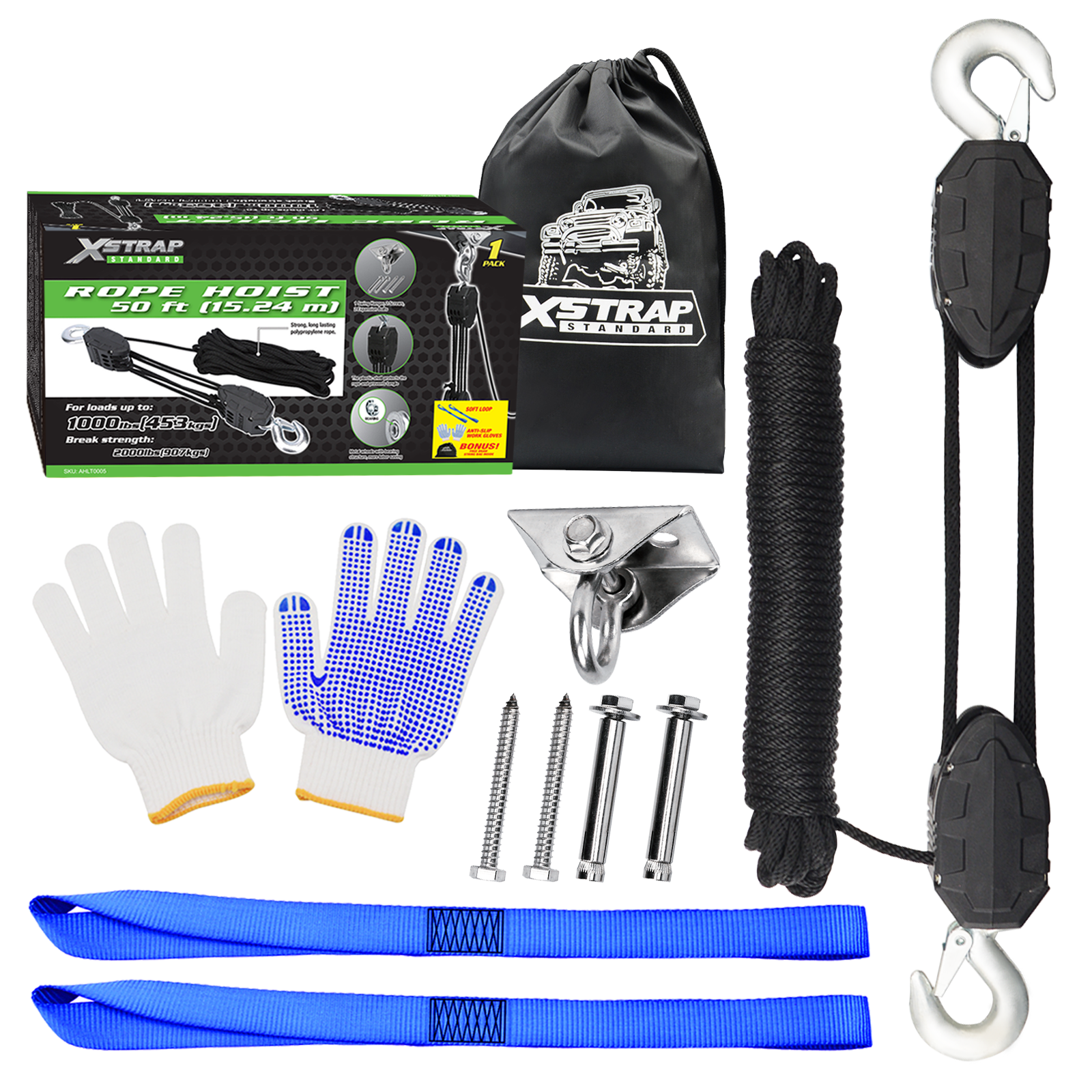Xstrap AHLT0005 50 Feet Halatlı Vinç Kasnak Sistemi 1000LB