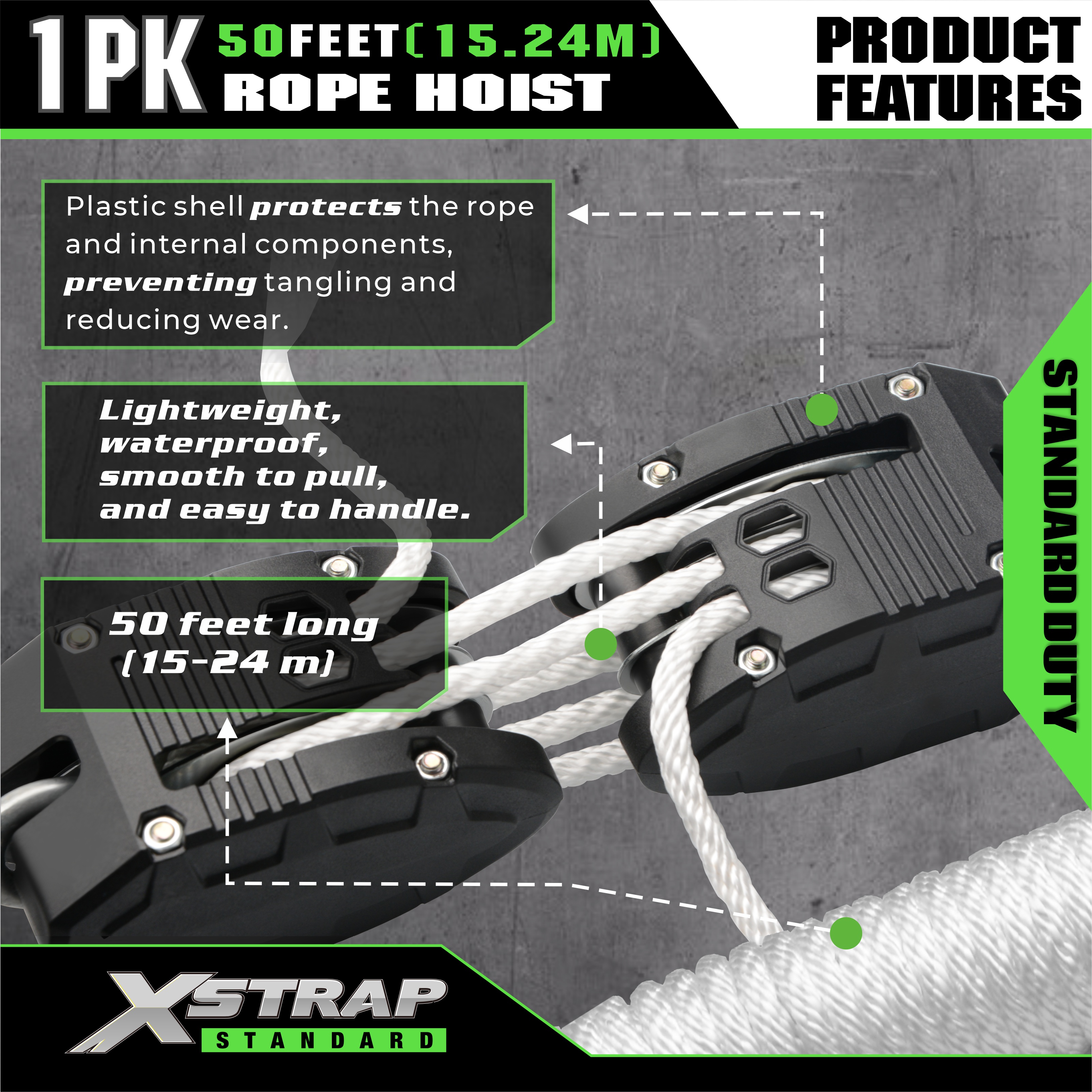 XSTRAP AHLT0003 Beyaz Halatlı Vinç Kasnak Sistemi 1000LB Kapasite