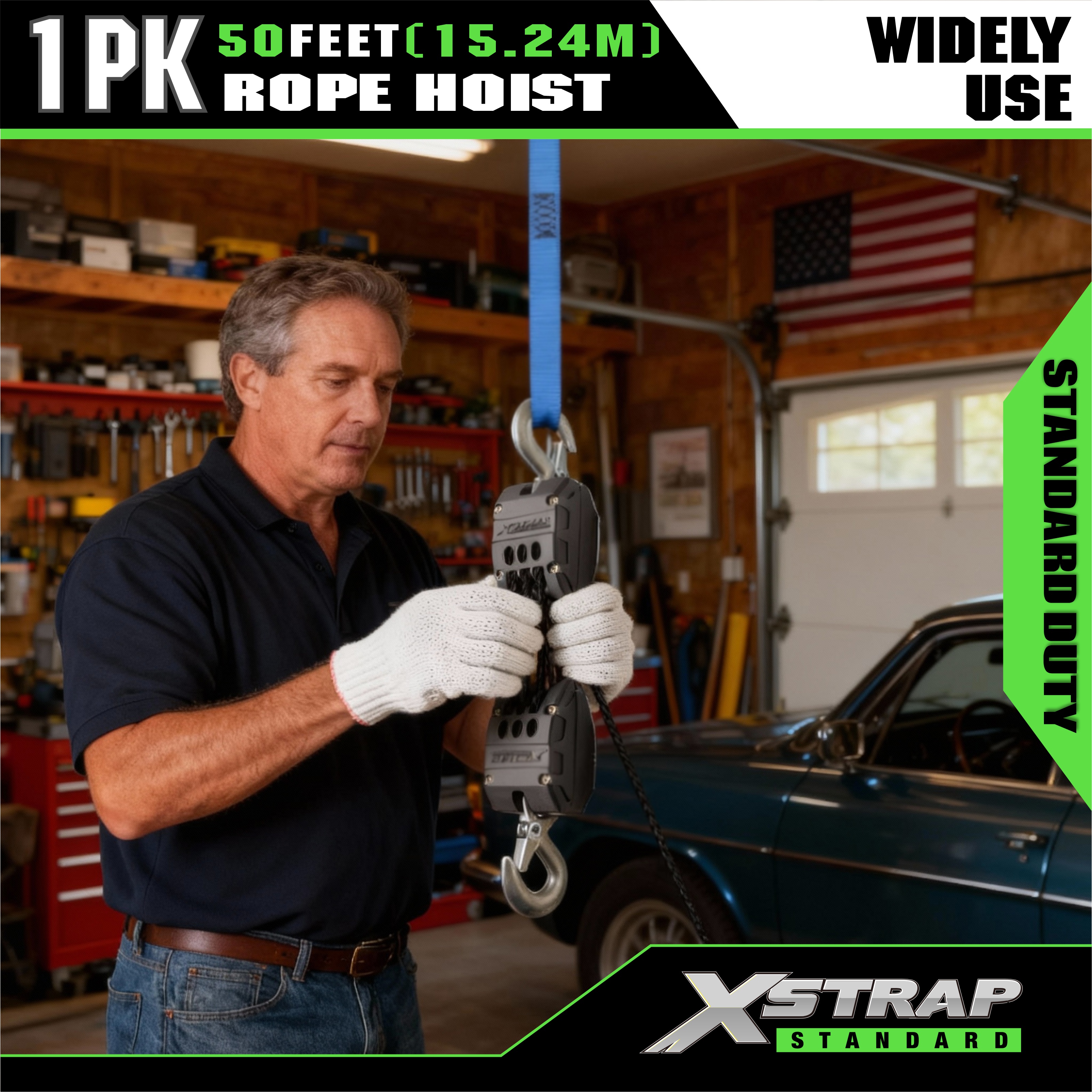 XSTRAP AHLT0003 Beyaz Halatlı Vinç Kasnak Sistemi 1000LB Kapasite