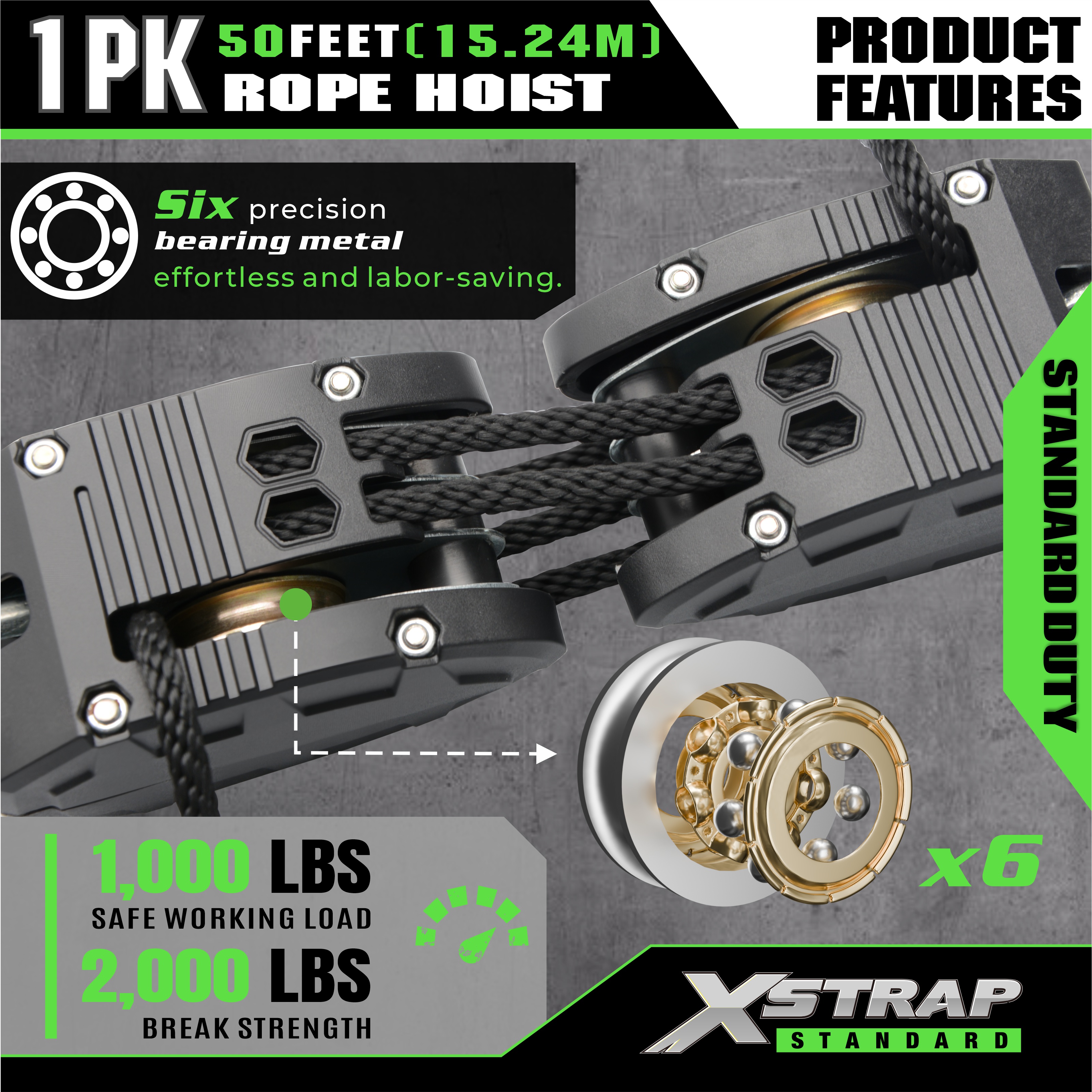 XSTRAP AHLT0003 Siyah Halatlı Vinç Kasnak Sistemi 1000LB