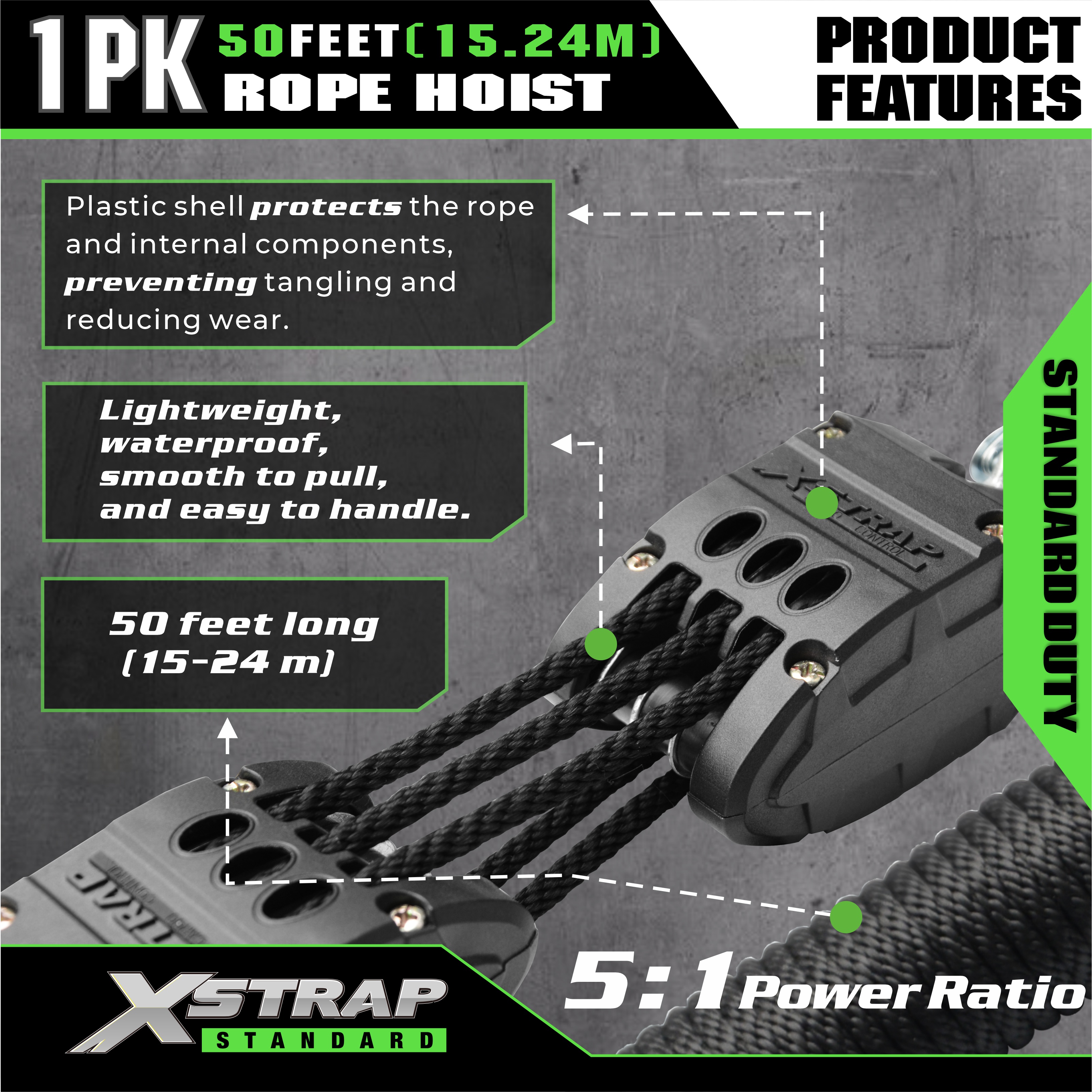 XSTRAP AHLT0003 Siyah Halatlı Vinç Kasnak Sistemi 1000LB