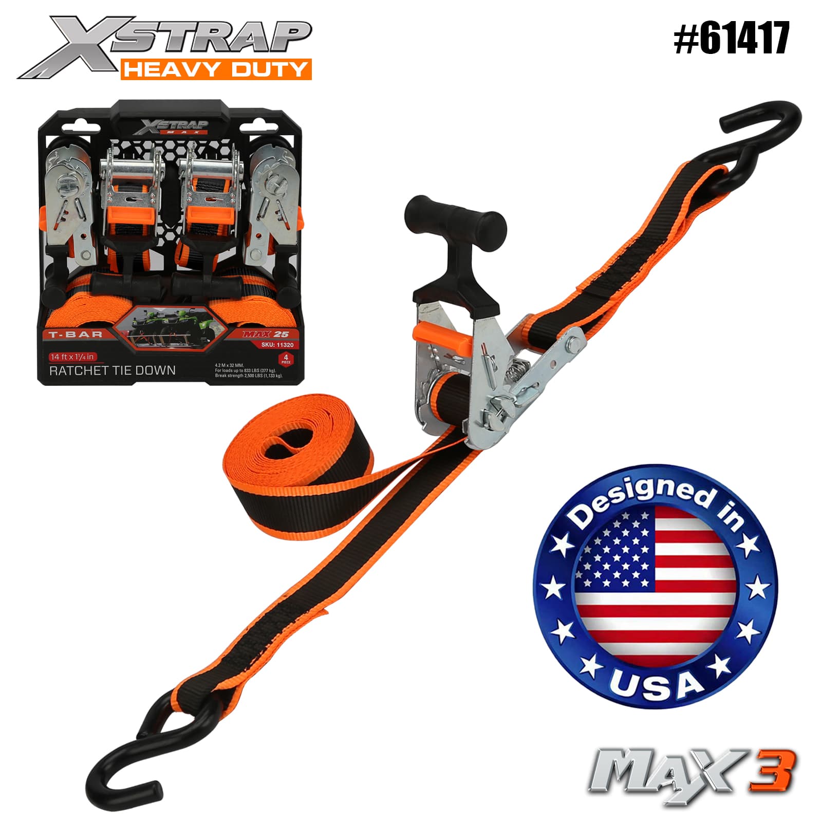 Xstrap 61417 1-1/4” x 14’ 4PK T-Bar Cırcırlı Bağlama 1000lb SWL