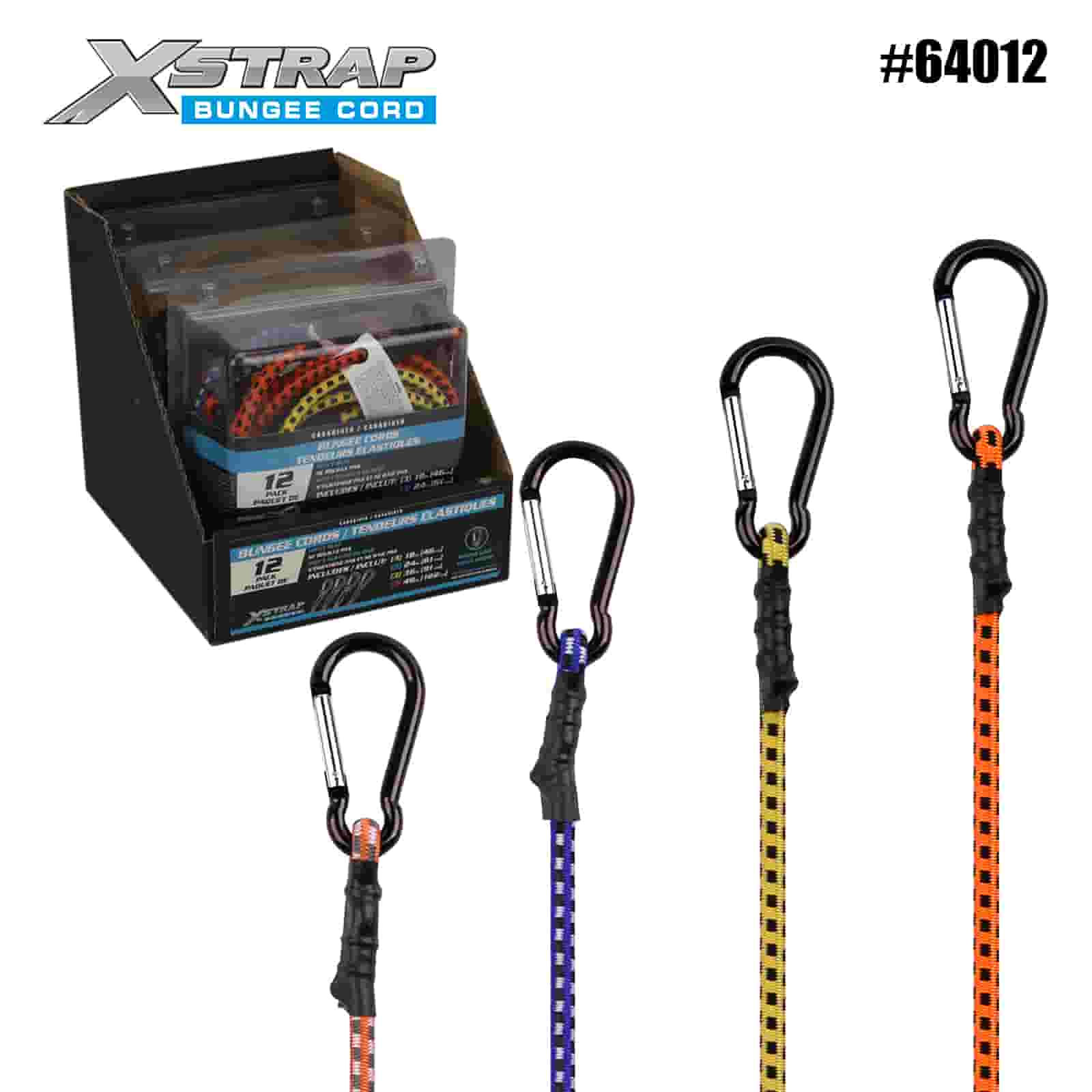 Xstrap 64012 12PK Yaylı Kapı Kilitleri Güvenli Bungee Kabloları 8mm x 18”/24” /36”/ 48” 88-110lbs SWL